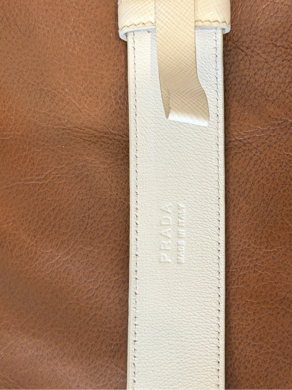 Prada Cream Saffiano Leather Womens Belt with Silver Plaque - Picture 4 of 10